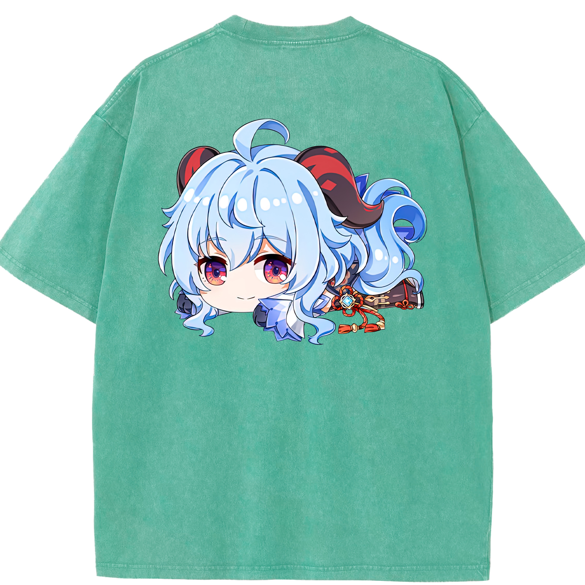 げんし神 甘雨 かんう genshin Ganyu 綿100% ヴィンテージ風 半袖Tシャツ（背面プリント）